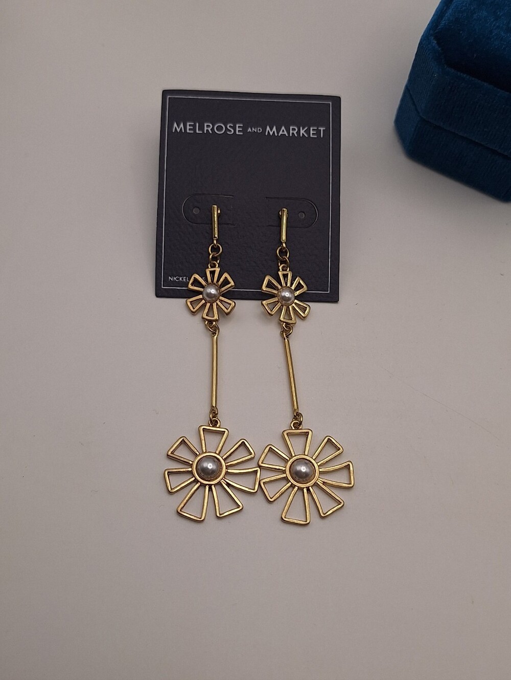 Melrose and Market Gold Tone Pearl Floral Dangle Earrings NWT